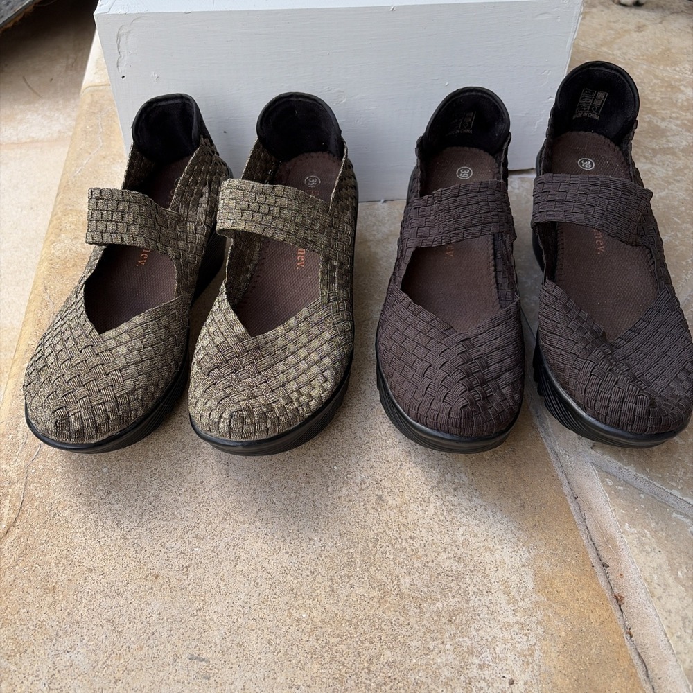 Bundle Bernie Mev Lulia Bronze + Brown/Black Wedge Mary Jane Shoes 39/8.5
